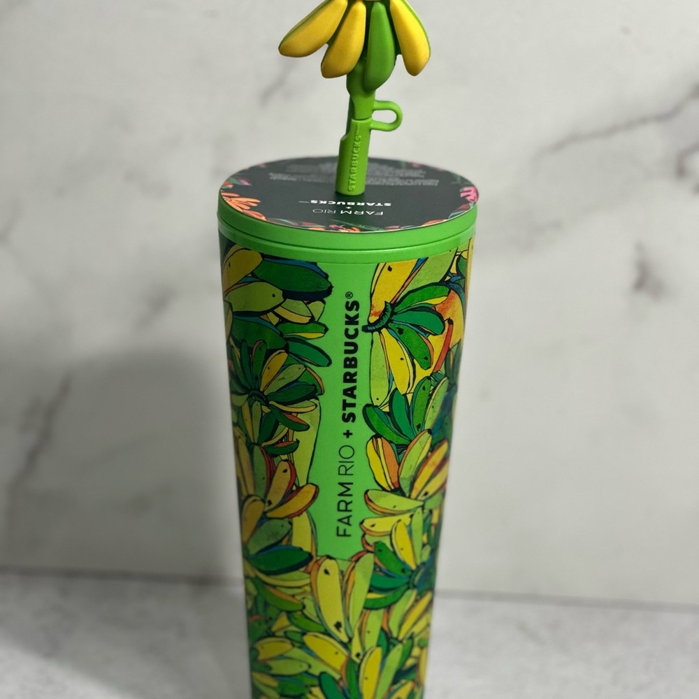 Starbucks x Farm Rio Banana Print Matching Banana Straw Topper 24oz Tumbler